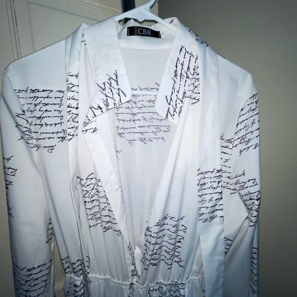 Wide leg jumpsuit, white with black lettering